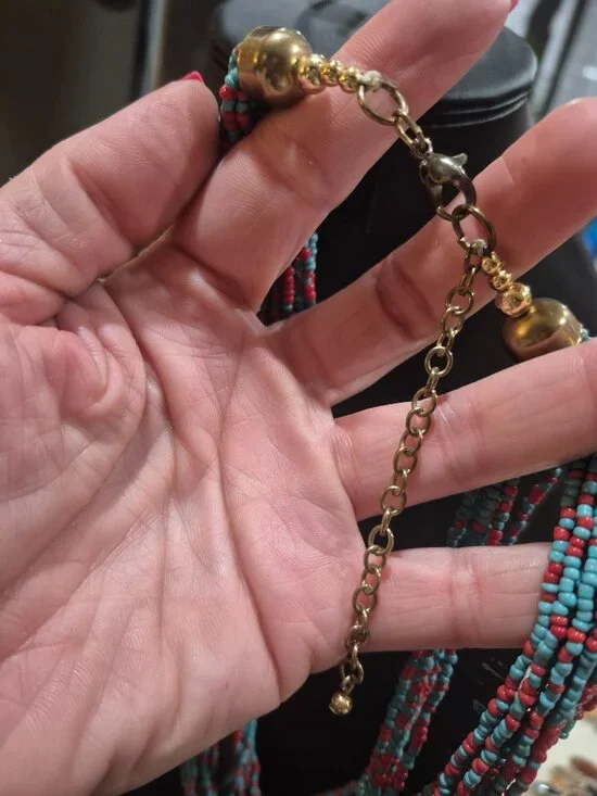 Vintage Bohemian style seed bead coral and turquoise necklace - Picture 5 of 7